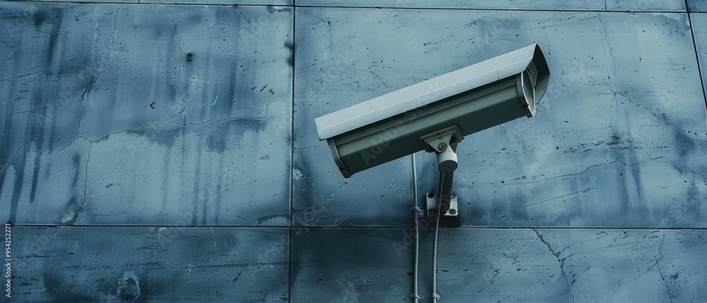Security Camera on a Weathered Blue Wall