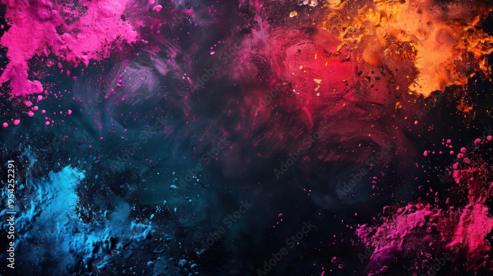 A vibrant, abstract image of a colorful sky filled with paint splatters in various hues. A vibrant, abstract image of a colorful sky filled with paint splatters in various hues.