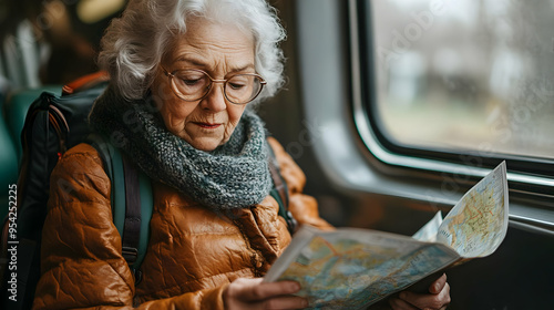 Senior woman traveling by t...