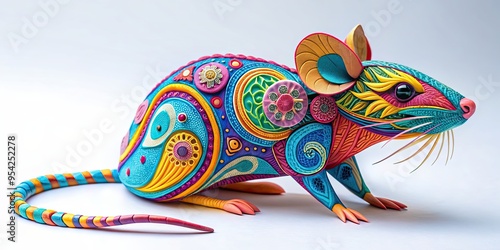 Colorful rat papercraft with intricate papercut style design, rat, paper, craft, colorful, detailed, intricate, design, handmade