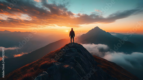 Silhouette of a hiker stand...
