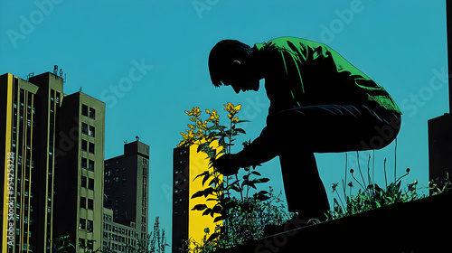 Silhouette of a person tend...