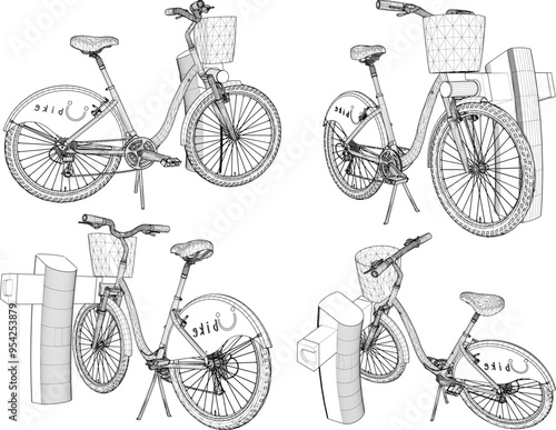 Vector sketch illustration silhouette design image of bicycle with safety lock for park parking