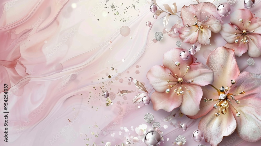 Abstract Pink Flower Background with Metallic Balls. Abstract Pink Flower Background with Metallic Balls.