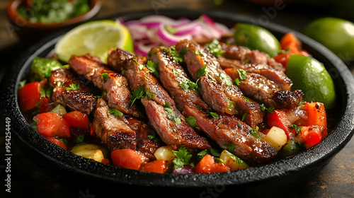 Sizzling steak strips with ...