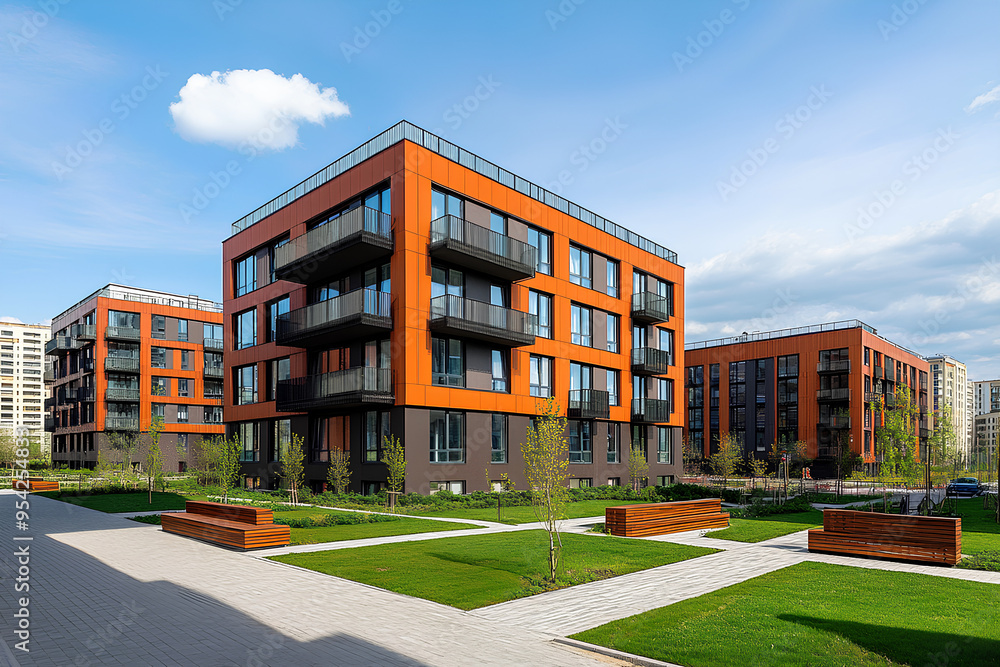 A low rise modern apartment buildings architecture city day A low rise modern apartment buildings architecture city day