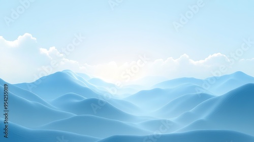  Gradient Art Depicting a Valley with Light Blue Sky and Clouds in the Background. A Soft and Serene Digital Artwork Emphasizing a Tranquil and Expansive Sky.