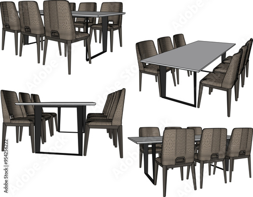 Vector sketch illustration silhouette design image of chair and table furniture for modern minimalist dining room interior 