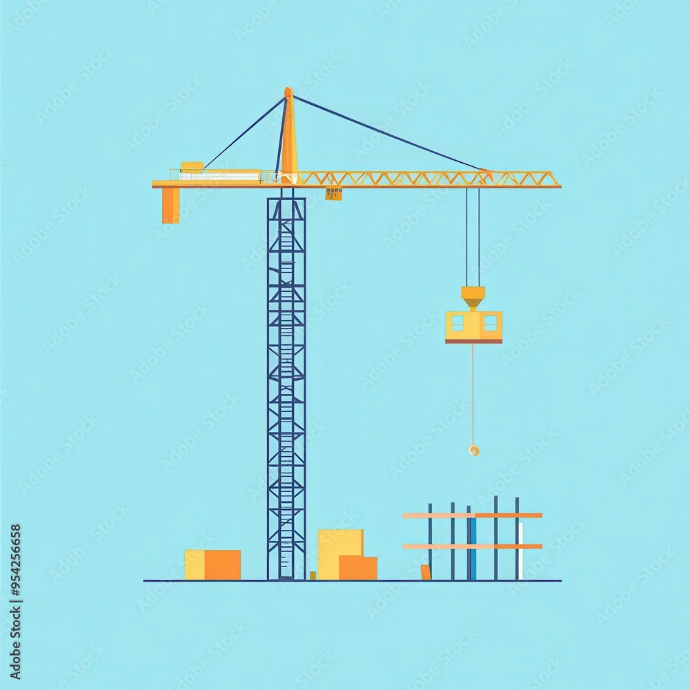Illustration of a construction crane lifting materials in a vibrant setting showcasing the process of building. Illustration of a construction crane lifting materials in a vibrant setting showcasing the process of building.