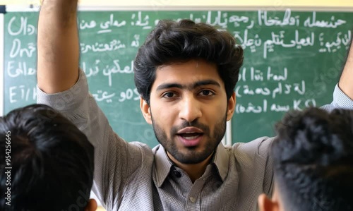 Eager Iranian Student Asking Questions in Class