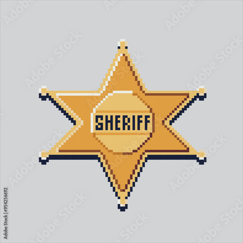 Pixel art illustration Sheriff Badge. Pixelated Police Badge. Sheriff Police Badge pixelated for the pixel art game and icon for website and video game. old school retro.