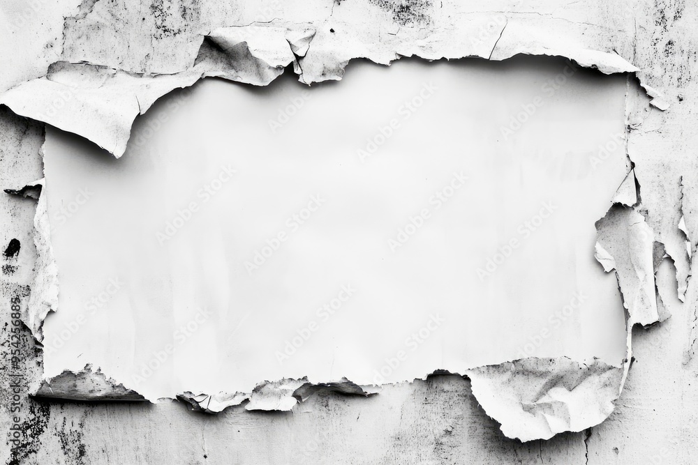 Obraz premium Old ripped torn blank and white posters textures backgrounds grunge creased crumpled paper vintage collage placards empty space text , ai
