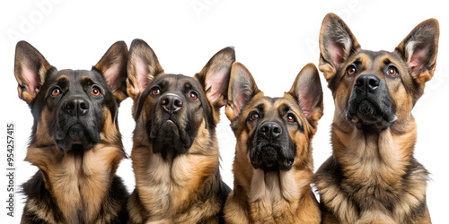 group of german shepherd dogs, looking up ,isolated, transparent background, AI generated