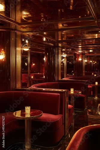 Luxury Interior Design   Red Velvet Booths and Gold Accents photo