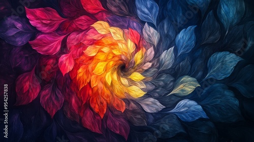 Abstract Painting of Swirling Colorful Leaves