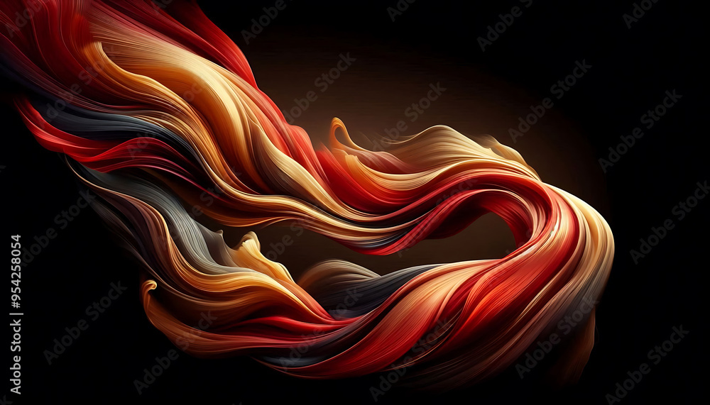 A flowing abstract representation of silk fabric featuring rich shades of red orange and gold. The fabric appears to swirl and twist elegantly against a dark background A flowing abstract representation of silk fabric featuring rich shades of red orange and gold. The fabric appears to swirl and twist elegantly against a dark background
