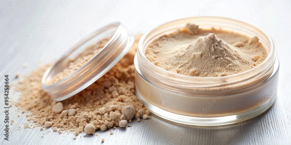 Close-up of a loose light powder, perfect for makeup advertising , powder, cosmetics, beauty, close-up, macro, product Close-up of a loose light powder, perfect for makeup advertising , powder, cosmetics, beauty, close-up, macro, product