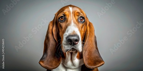 Portrait of a Basset Hound dog with long ears and droopy eyes, canine, pet, hound, breed, adorable, furry, animal