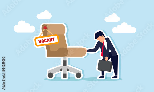 A businessman feeling pessimistic and dejected, holding a vacant chair, Illustration concept of Pessimistic about finding job openings or applying for jobs