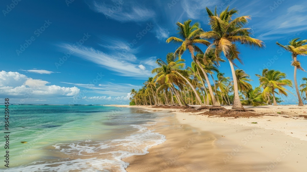 Palm trees on tropical beach. ai generated image Palm trees on tropical beach. ai generated image