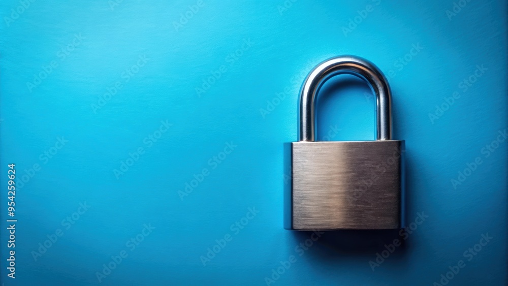 Metal lock on blue background, metal, lock, security, blue, background, safety, protection, closed, isolated, shiny, strong Metal lock on blue background, metal, lock, security, blue, background, safety, protection, closed, isolated, shiny, strong