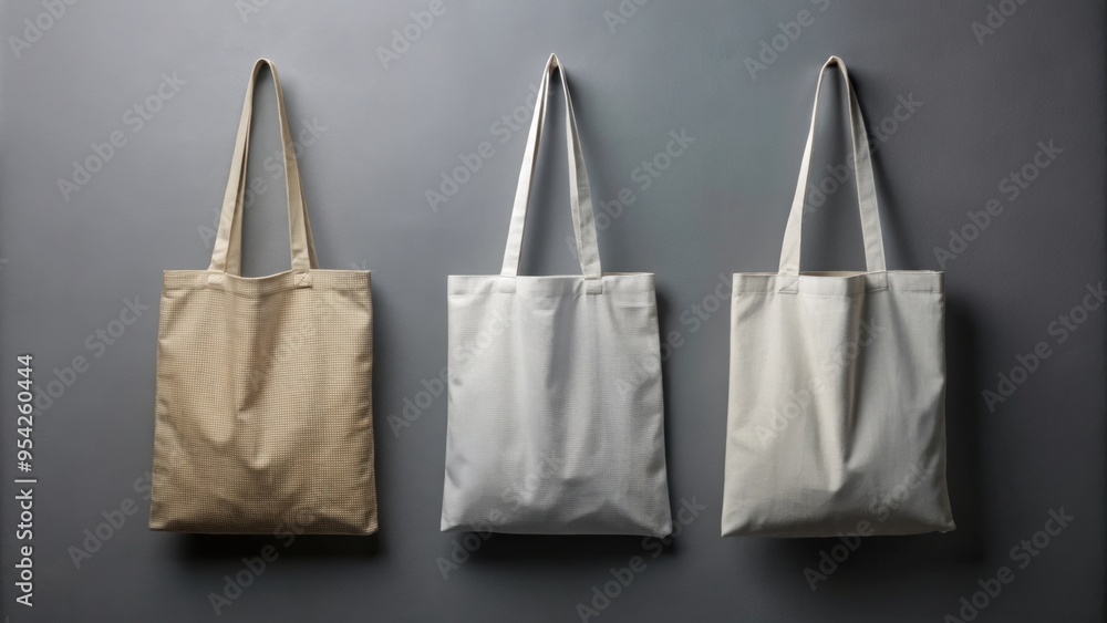 Cotton tote bags displayed on a monochrome background , eco-friendly, reusable, fashionable, shopping, accessories, blank Cotton tote bags displayed on a monochrome background , eco-friendly, reusable, fashionable, shopping, accessories, blank