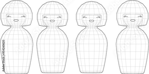 Vector sketch illustration silhouette design image of beautiful Japanese doll decoration shelf cupboard