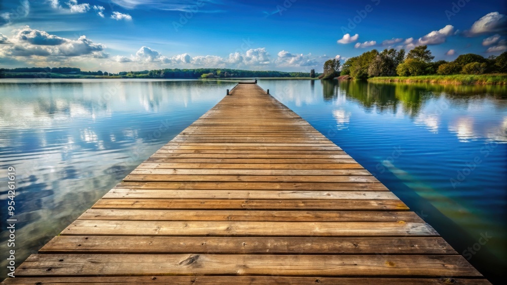 Empty wooden pier extending into river, pier, river, water, empty, solitude, peaceful, tranquil, nature, wood, scenic Empty wooden pier extending into river, pier, river, water, empty, solitude, peaceful, tranquil, nature, wood, scenic