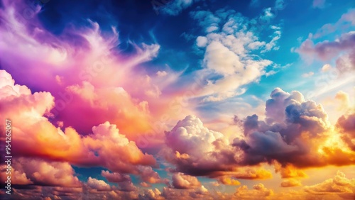 Beautiful sky02 with fluffy clouds and vibrant colors, clouds, blue, scenic, nature, peaceful, atmospheric, sunlight