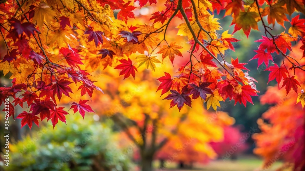 Vibrant autumn leaves in various shades of red, orange, and yellow at Golden Gate Park, San Francisco, California, autumn, colored