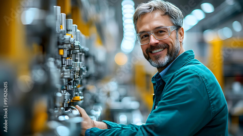 Smiling worker in a factory...