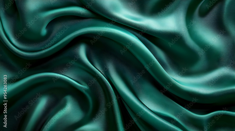 Smooth emerald green fabric with soft folds and ripples. Smooth emerald green fabric with soft folds and ripples.