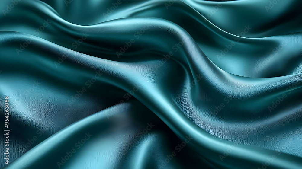 Smooth teal fabric with elegant folds and curves. Smooth teal fabric with elegant folds and curves.