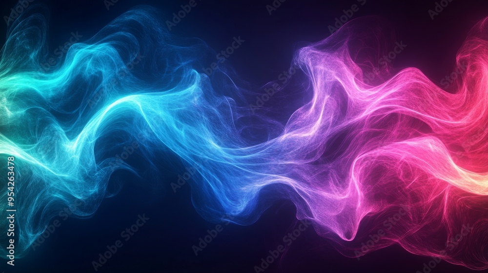 Fototapeta premium Abstract Digital Waves in Blue, Pink, and Yellow Hues