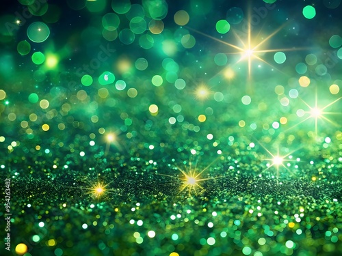 Vibrant Green Glitter Background with Sparkling Bokeh and Stars Smooth Background