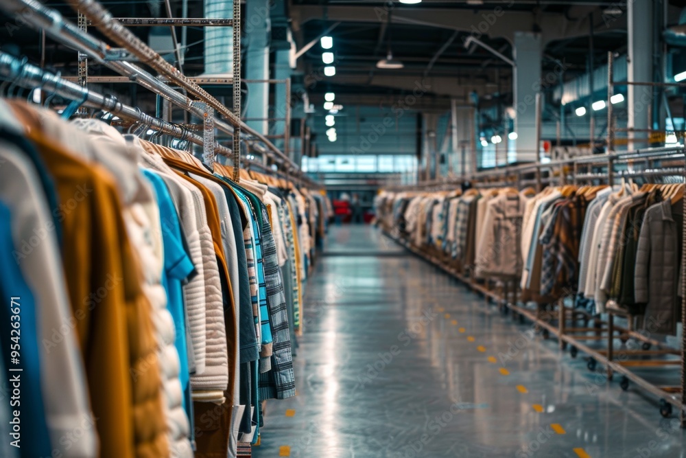 custom made wallpaper toronto digitalClothes hanging on racks in a fabric warehouse transportation hub for fashion apparel