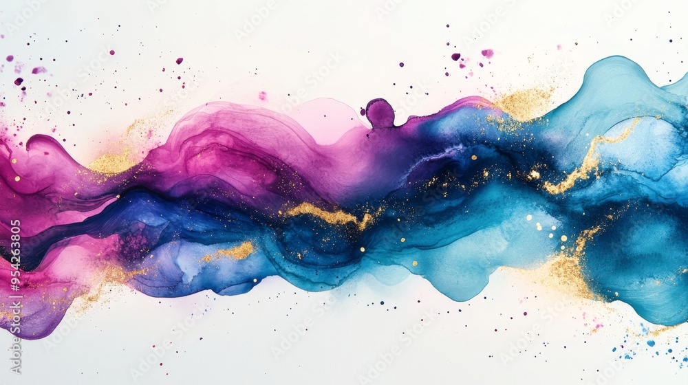 Abstract Fluid Art with Gold Glitter and Blue and Pink Hues Abstract Fluid Art with Gold Glitter and Blue and Pink Hues