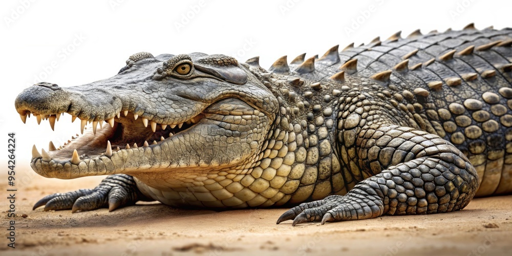 Fototapeta premium Isolated giant crocodile reptile in natural habitat, crocodile, reptile, isolated, predator, wildlife, dangerous, large, scales