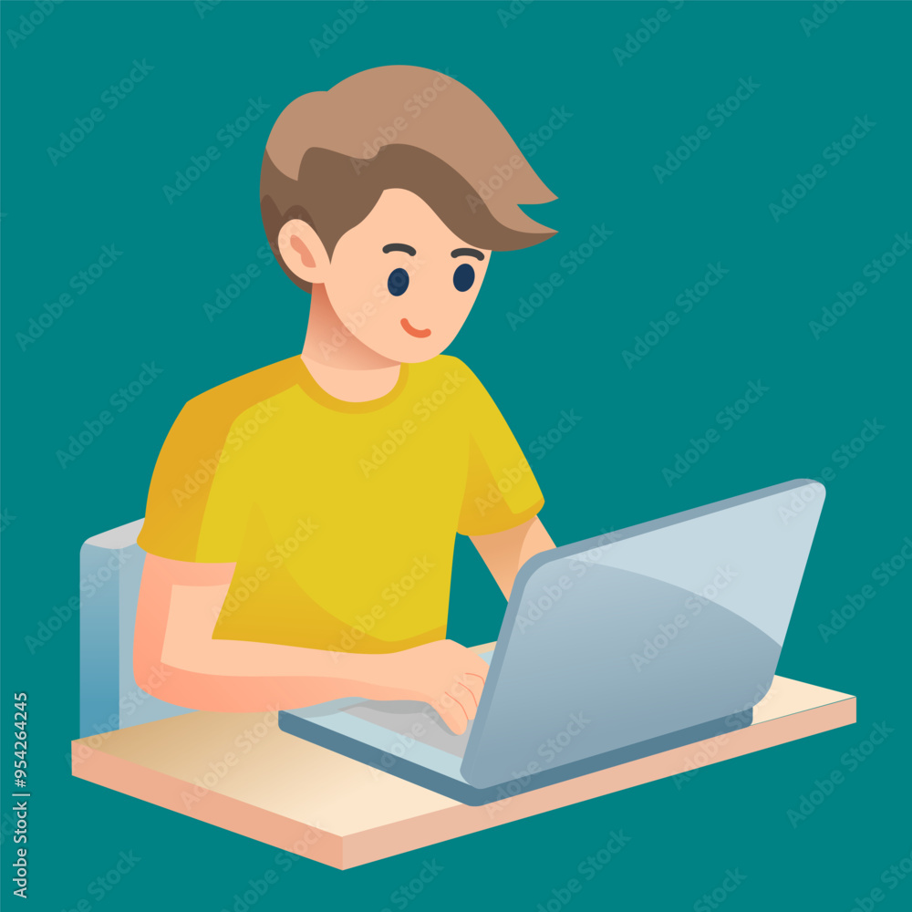 College student using laptop, simple vector flat illustration sticker
College student using laptop, simple vector flat illustration sticker