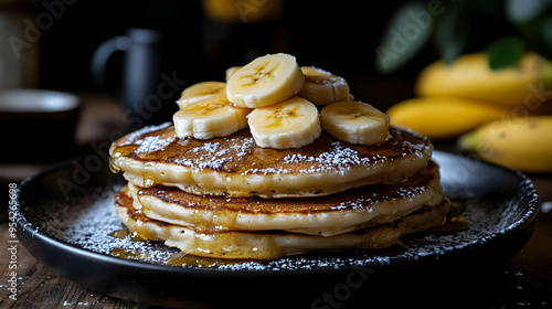 Stack of fluffy pancakes to...