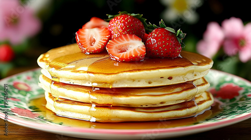 Stack of pancakes topped wi...