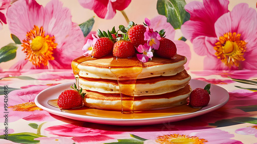Stack of pancakes with stra...