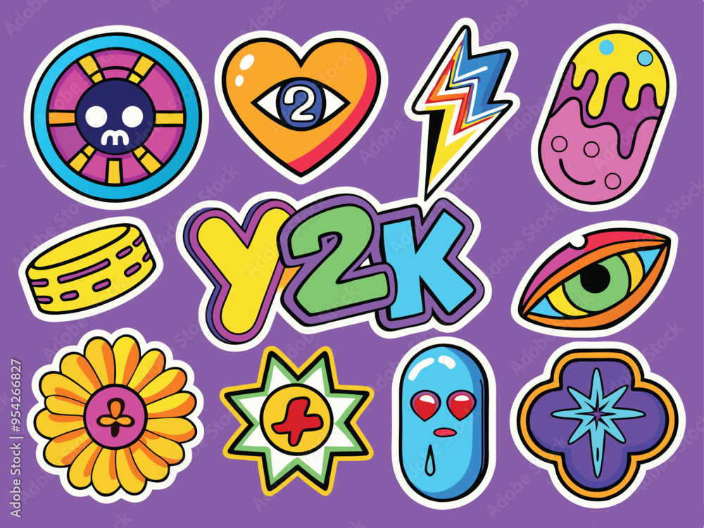 Set Of Cool Y2k Stickers Vector Design. Collection Of Groovy Patches. Pop Art Illustration. Cute Comic Funny Badges. Psychedelic Trippy Signs. Set Of Cool Y2k Stickers Vector Design. Collection Of Groovy Patches. Pop Art Illustration. Cute Comic Funny Badges. Psychedelic Trippy Signs.
