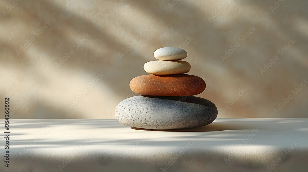 Stacked Stones on Beige Surface. Stacked Stones on Beige Surface.