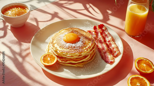 Stacked pancakes with orang...