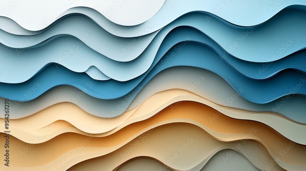 Fototapeta premium Abstract Wavy Layers in Blue, White, and Brown Tones