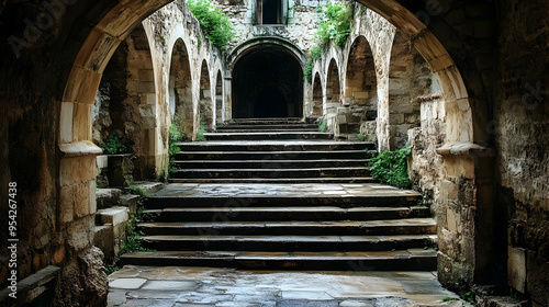 Stone steps leading up to a...