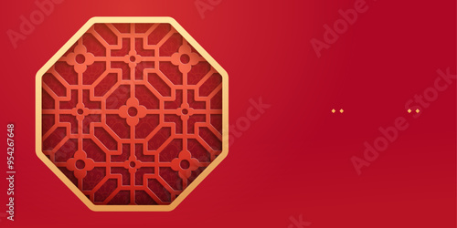 Chinese traditional window frame, New Year banner or poster design