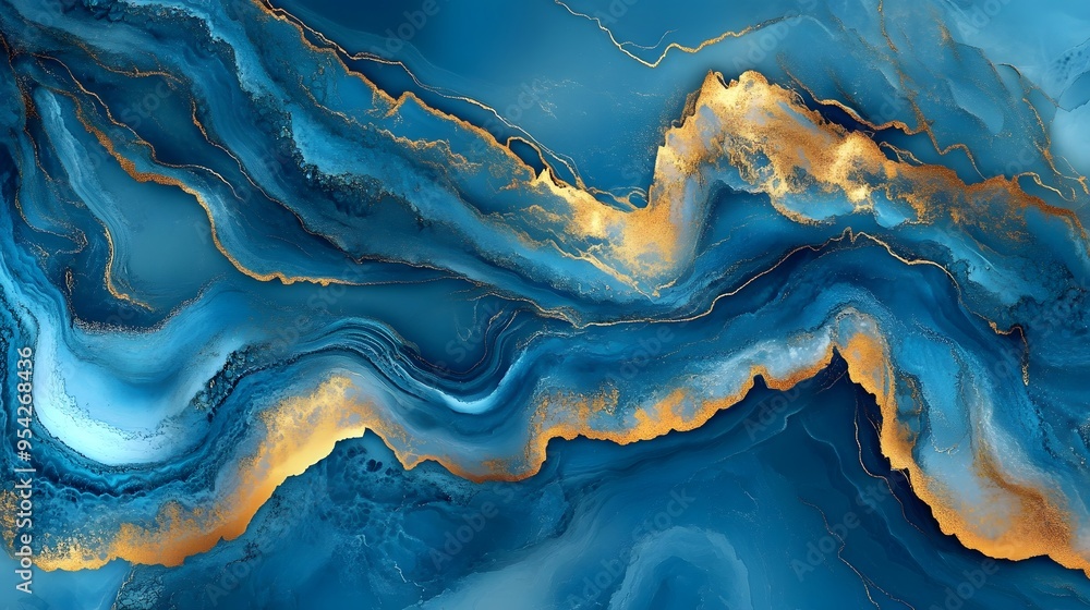 Fototapeta premium Blue Gold Marble Sea Concept for Luxury Brand Marketing
