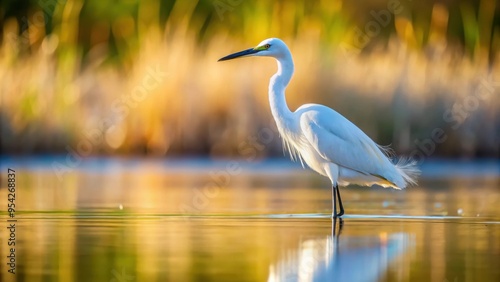 Little Egret standing in shallow water of lake, fishing for prey , wildlife, bird, water, nature, hunting, egret photo